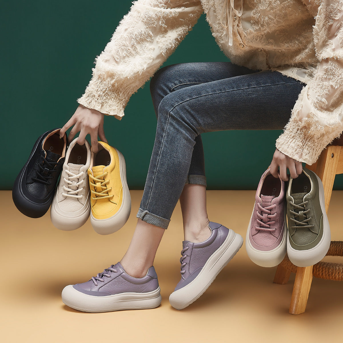 Women's Sports White For Fashion Round Head Thick Bottom Height Increasing Women's Casual Shoes