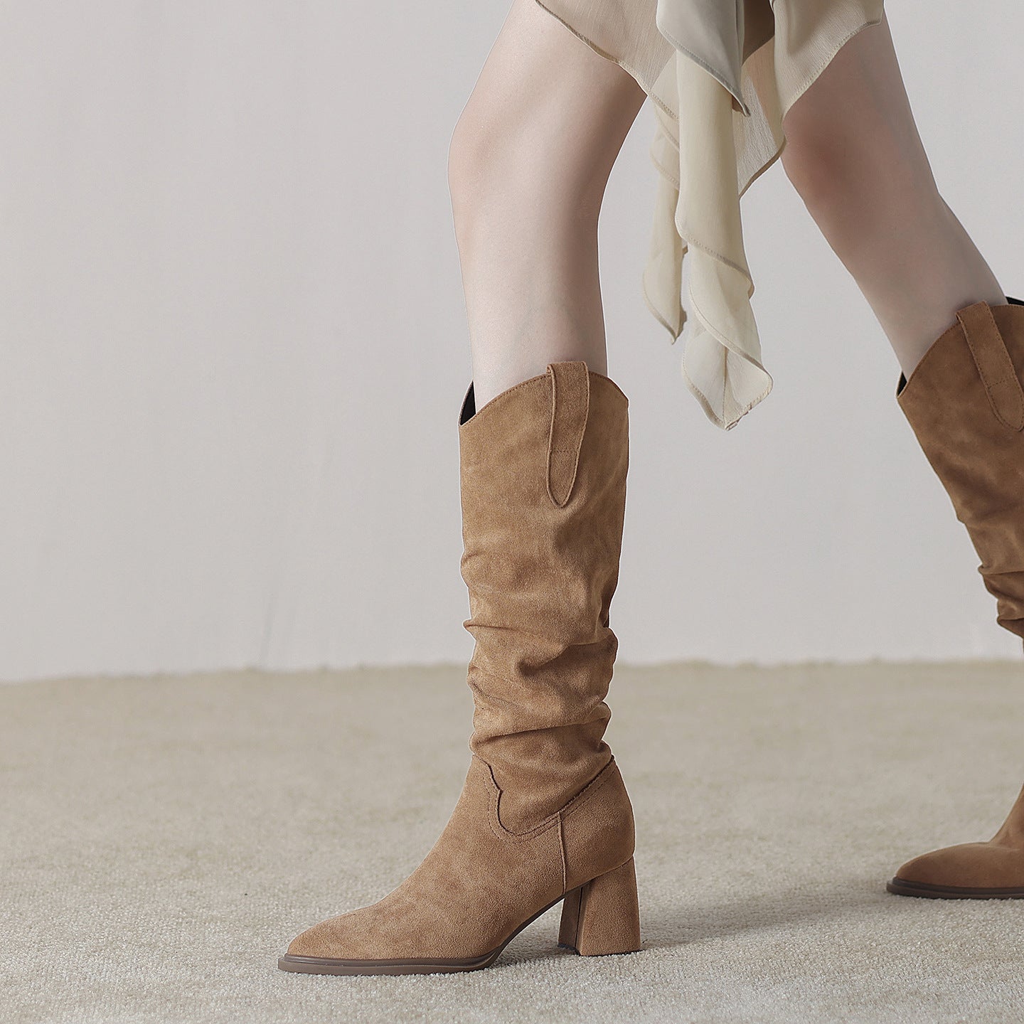 Women's Version Retro French Elegant British Style Slimming Chunky Women's Leather Boots