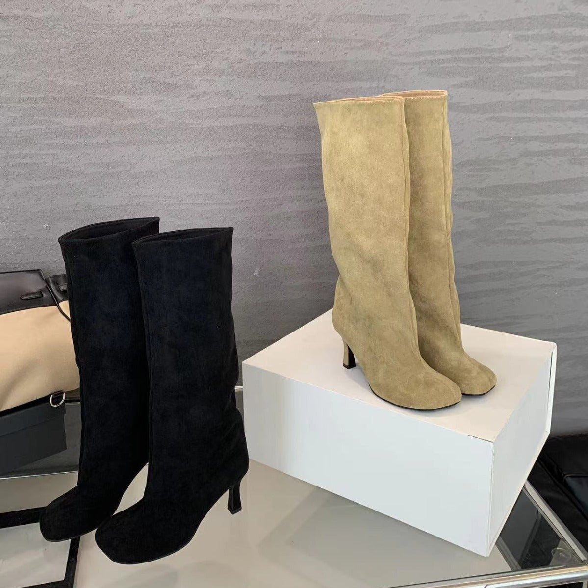 Fashionable Short Pile Style Stiletto Western Women's Leather Boots