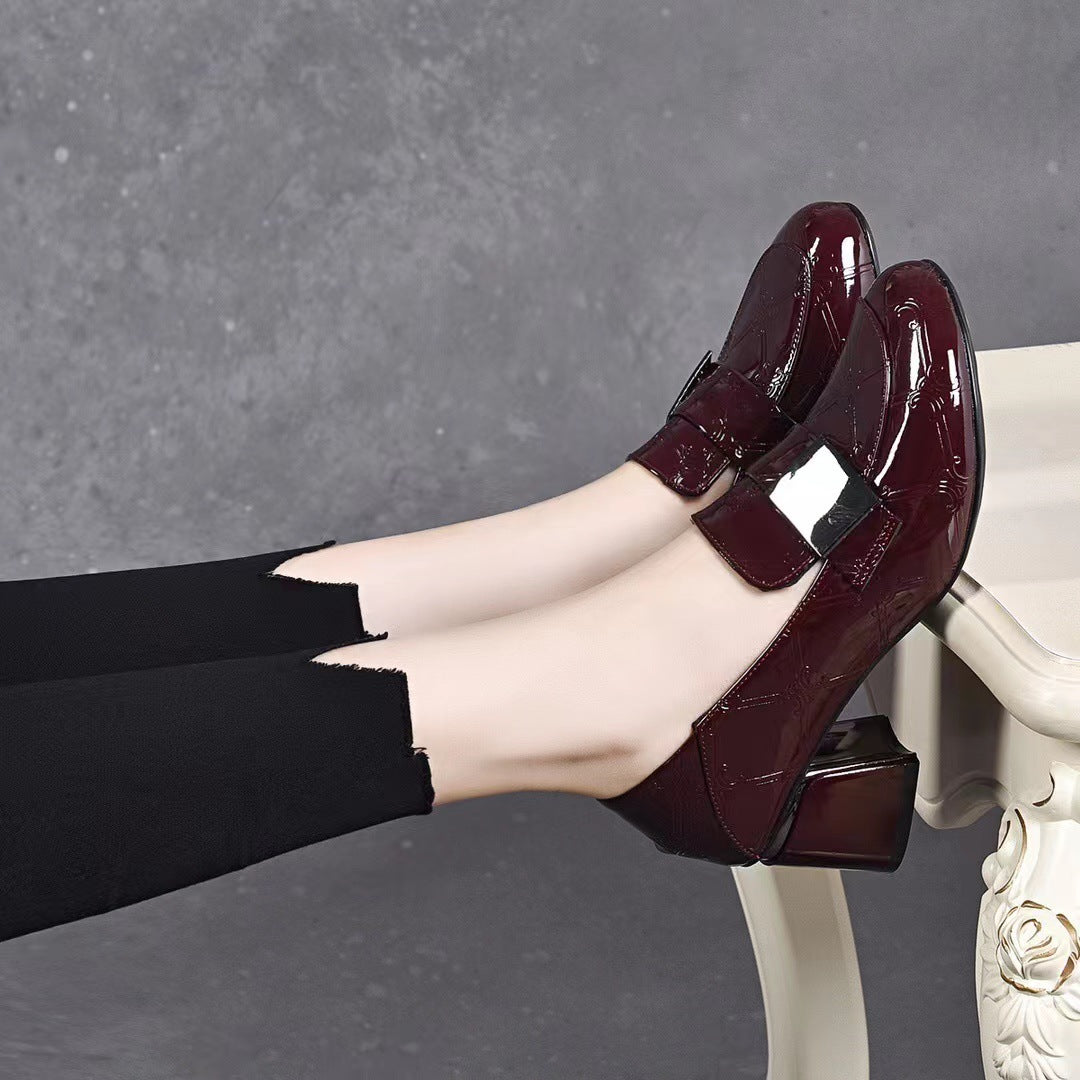 Women's Pumps Spring Chunky Genuine Soft Deep Mouth Round Women's Casual Shoes