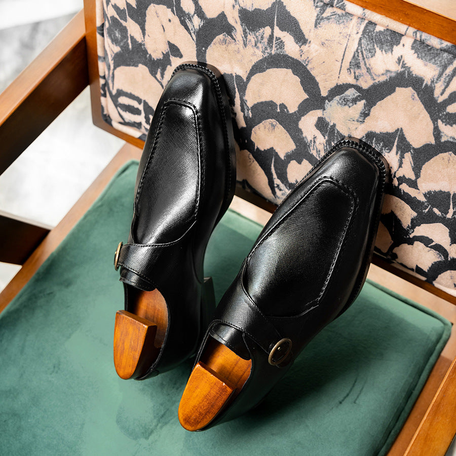 Men's Korean Trendy Formal Wear Cowhide Square Toe Men's Business Leather Shoes