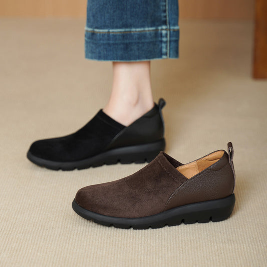 Women's Round Toe Thick Bottom Platform Vintage Suede One Women's Fashion Shoes