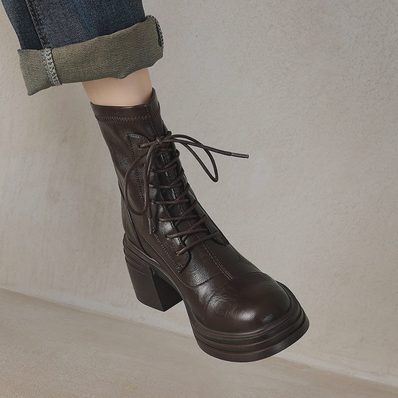 Women's Wear Town Store Treasure High Stretch British Martin Lace Up Women's Leather Boots