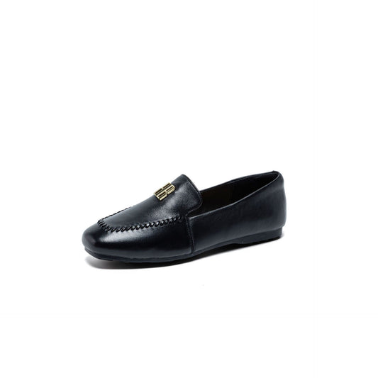 Women's Sheepskin Spring Genuine Flat Metal Buckle Loafers