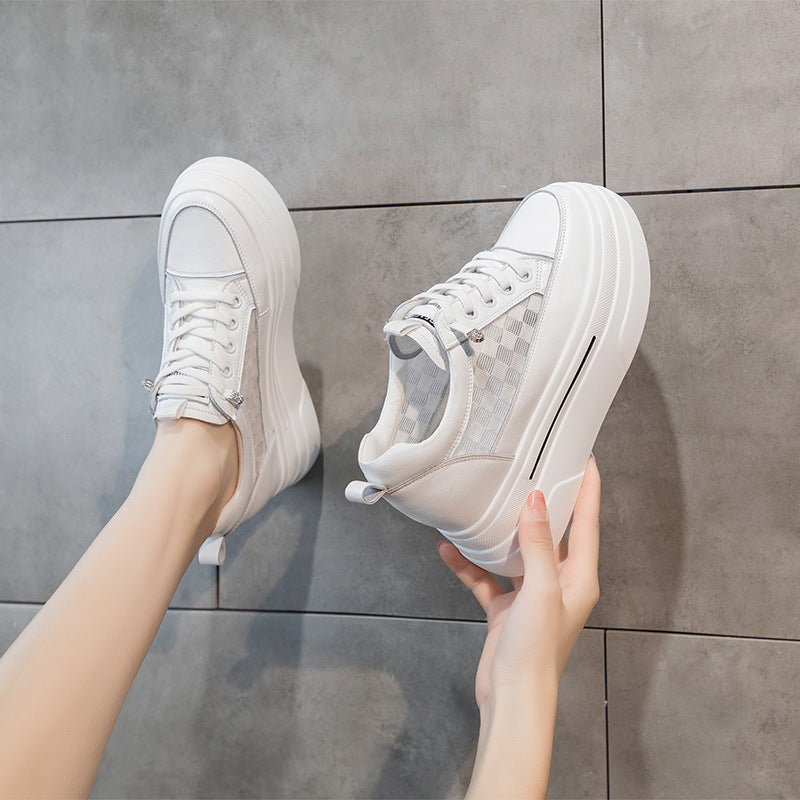 Women's Summer Thick Bottom Hidden White Mesh Heels