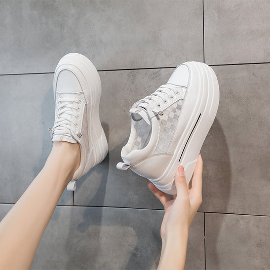 Women's Summer Thick Bottom Hidden White Mesh Heels