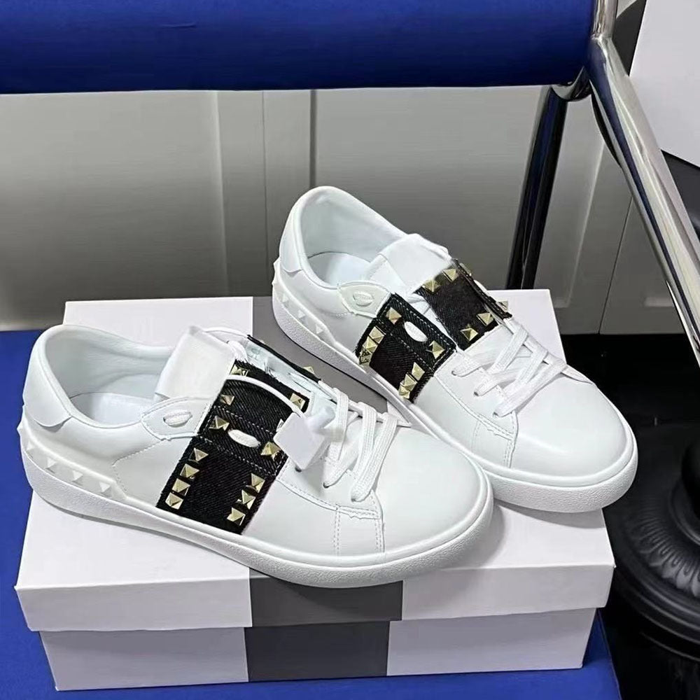 Men's & Women's Rivet Color Matching White Daily Couple Sier Men's Board Shoes