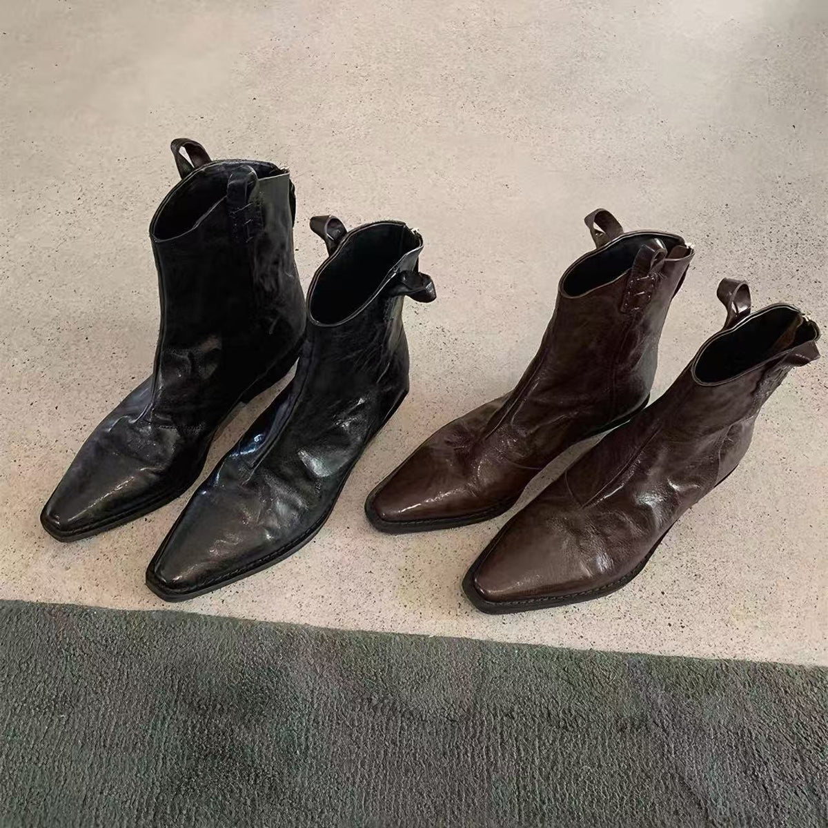 Knee-high Female Chelsea French Style Vintage Crumpled Skinny Chunky Genuine Women's Leather Boots