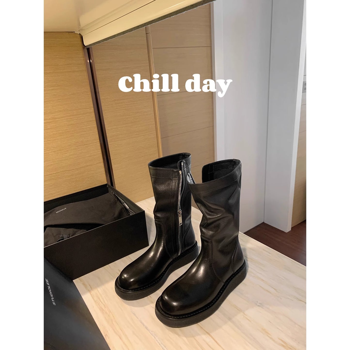 Second Hair Grape Mom Retro Round Toe Side Zipper Height Women's Leather Boots