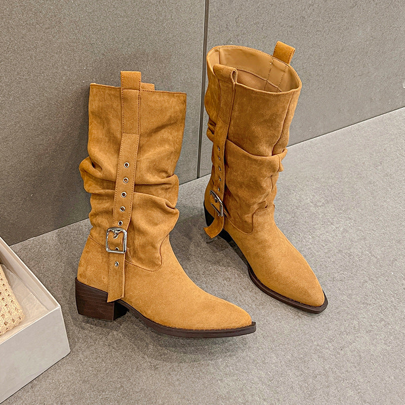 Women's Pointed Khaki Pile Style Waste Soil Wind Boots