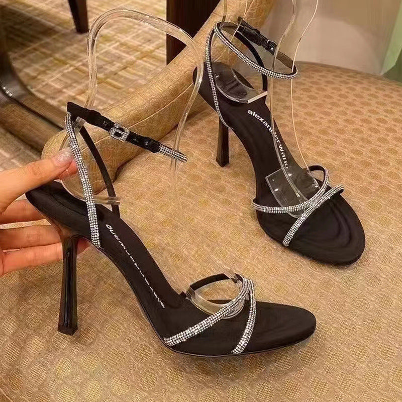Women's Pink Stiletto Sexy Open Toe Rhinestones High Heeled Sandals