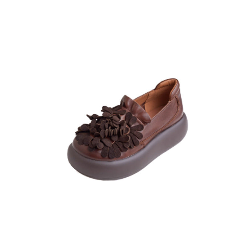 Women's Round Toe Vintage Handmade Flower Slip-on Platform Women's Casual Shoes