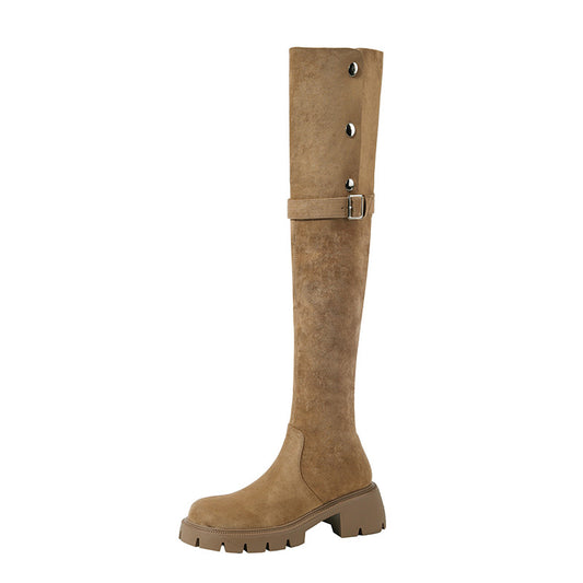 The Knee Knight Thick Bottom Fleece-lined Chunky Long Height Snow Boots