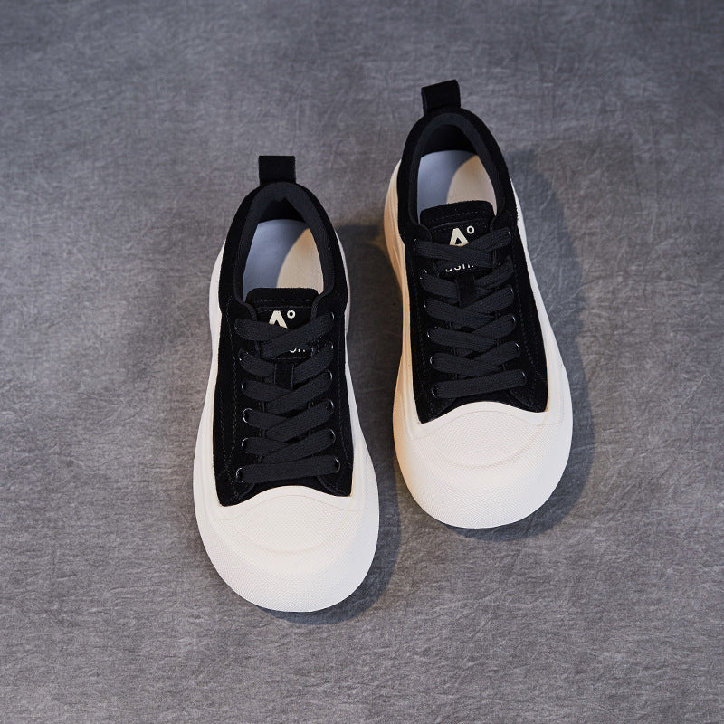 Women's Lace Up Comfort Board Spring Thick Leather Shoes
