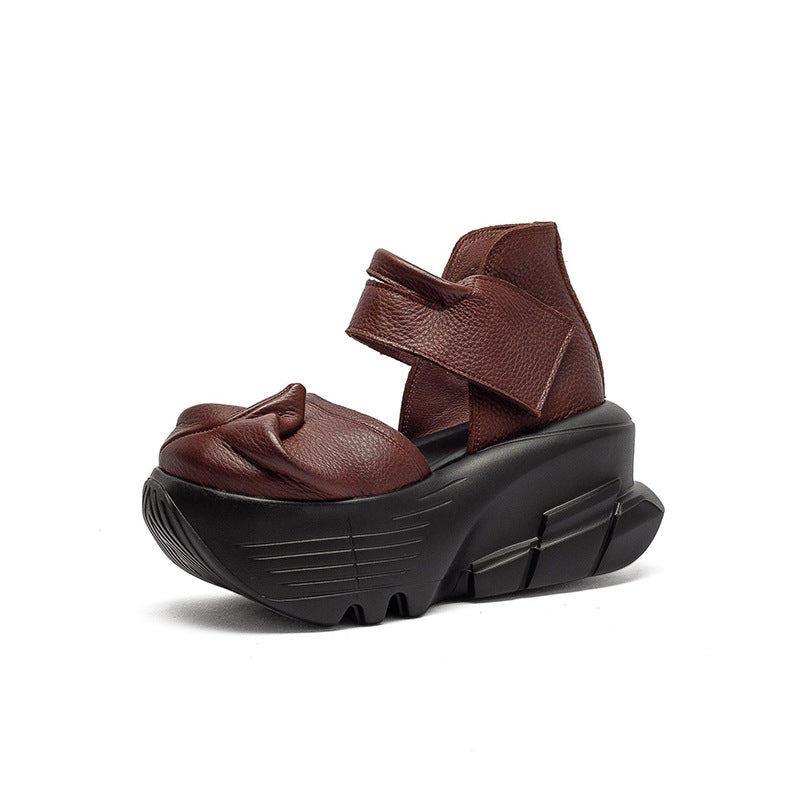 Women's Cap Fashion Top Layer Cowhide Artistic Platform Sandals