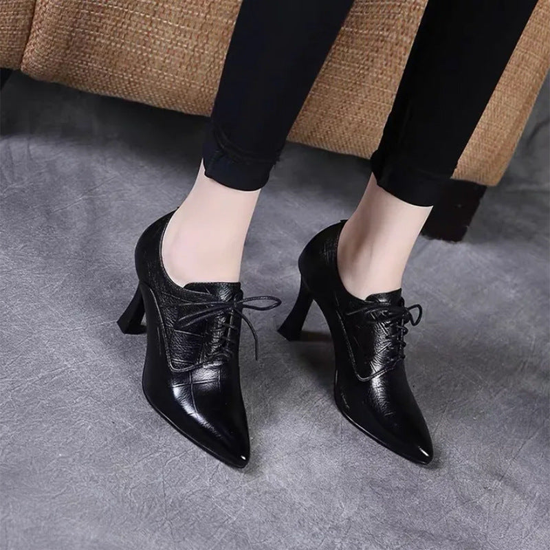 Women's Deep Mouth Pumps Spring Pointed Stiletto High Genuine Leather Shoes