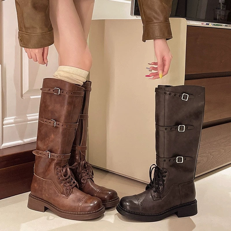 Thick Bottom Knight Belt Buckle Retro Boots