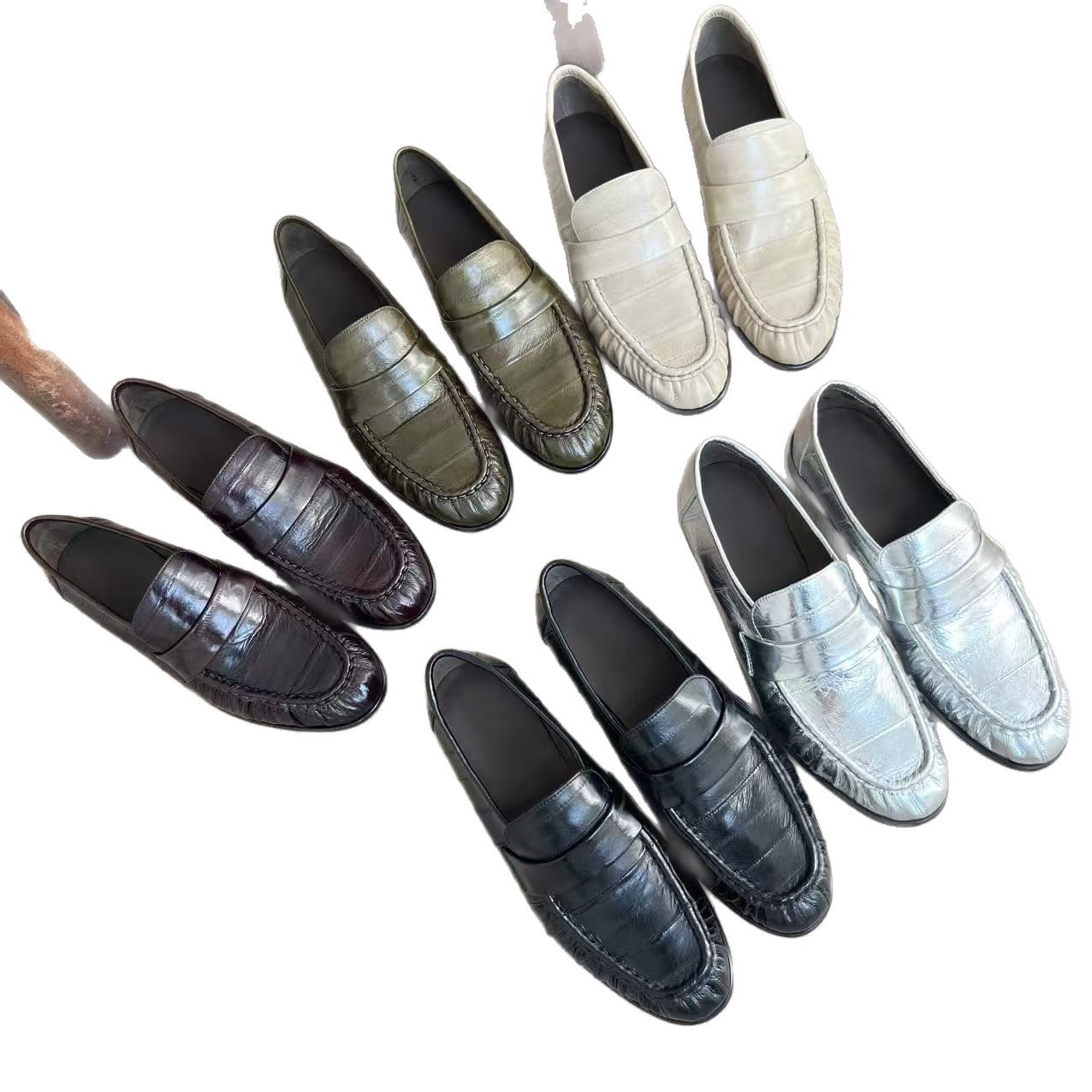 Women's Original Commuter Simple Pleated Eel Skin Pumps One Pedal Women's Casual Shoes