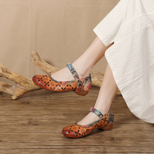 Women's Handmade Retro Low Round Toe Hollow Women's Casual Shoes