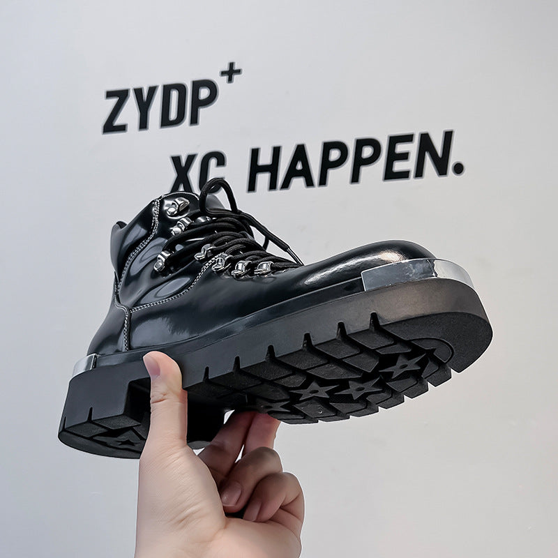 Men's British Style Thick Bottom Black Martin Leather Shoes