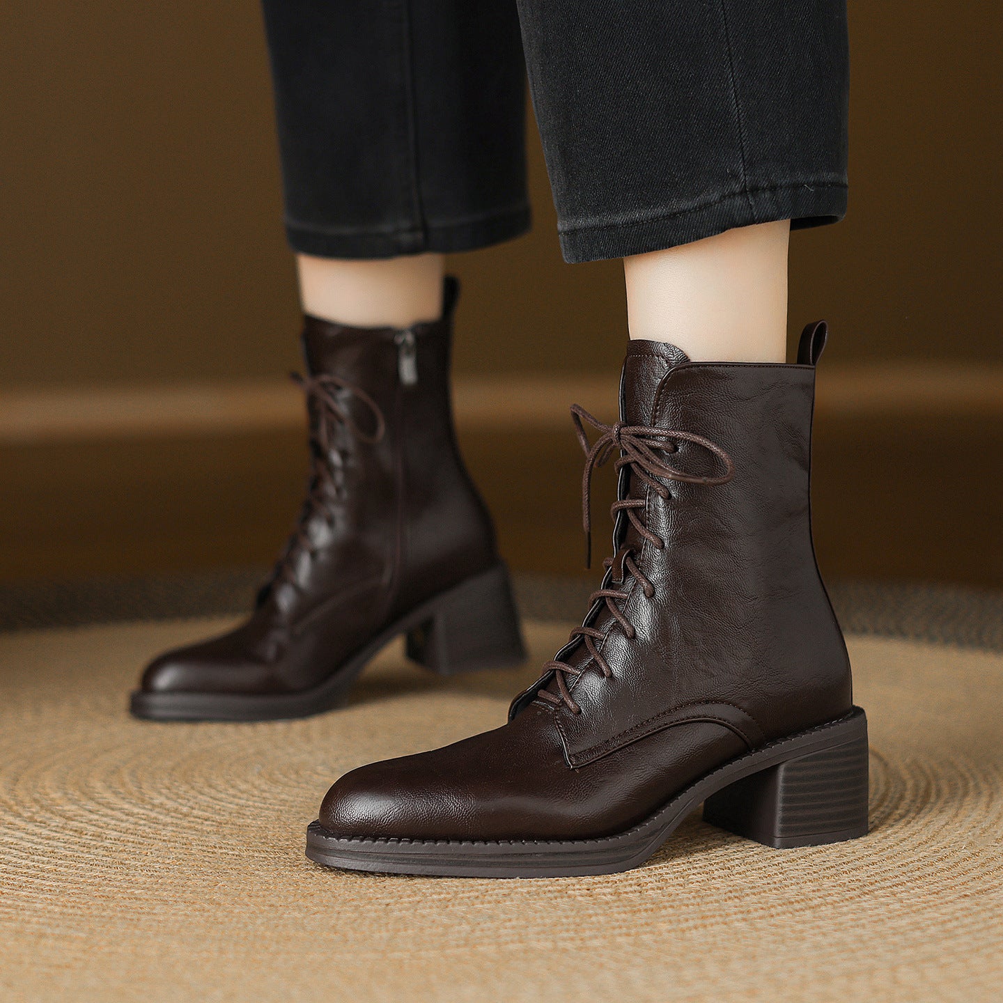 Women's Large Size Martin Chunky Booties Side Zip Boots