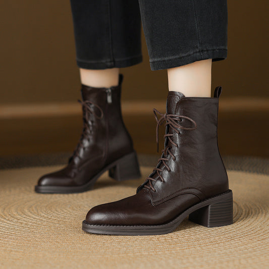 Women's Large Size Martin Chunky Booties Side Zip Boots
