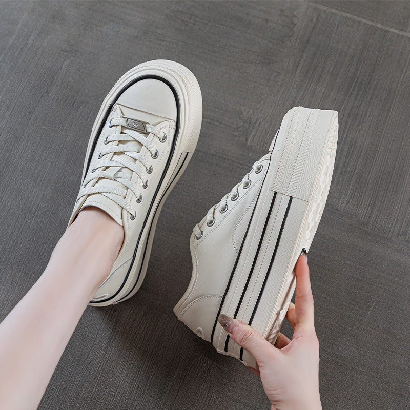 Women's Round Toe Platform Sports White Women's Board Shoes