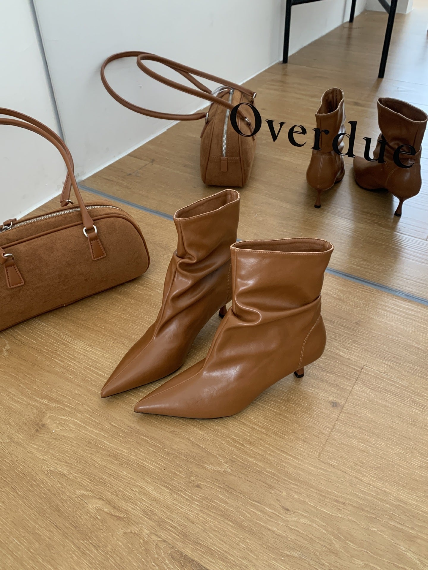 Women's Temperament High Thin Booties Brown Pointed Toe Heels