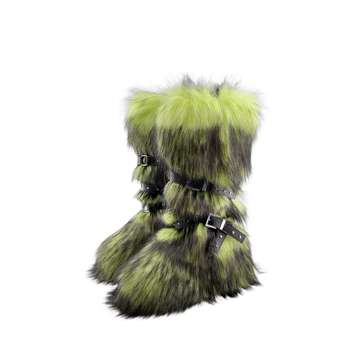 Punk Faux Fur Rivet Slimming Lace Boots