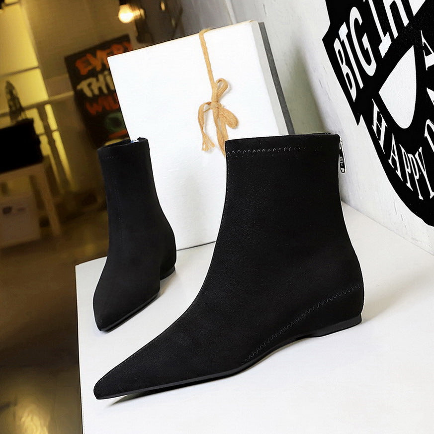 Women's Fashionable Simple Low Wedge Hidden Pointed Toe Pedicure Slimming Boots