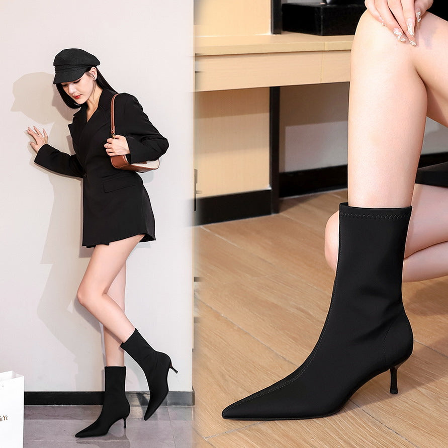 Women's Shallow Mouth Pointed Elastic Slimming Pedicure Boots