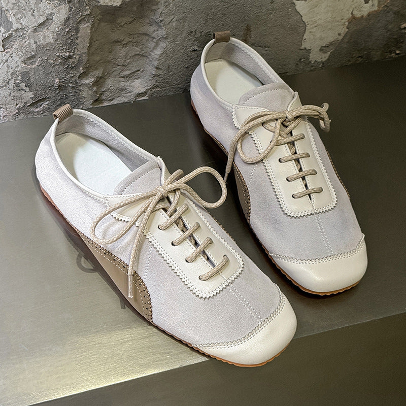 German Training Color Matching Round Toe Men's Casual Leather Shoes