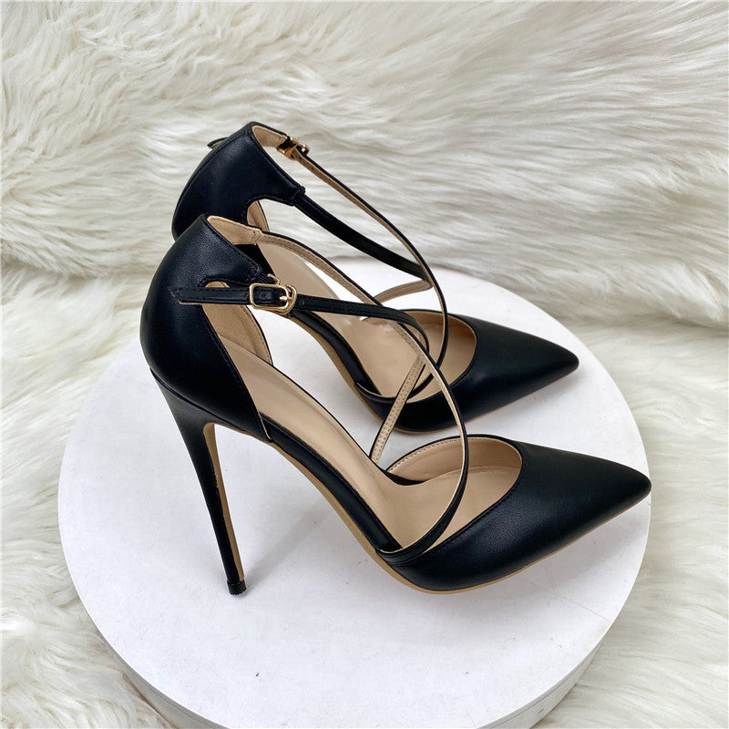 Women's Hollowed Pointed Stiletto Low-cut Cross Strap Toe Men's Shoes
