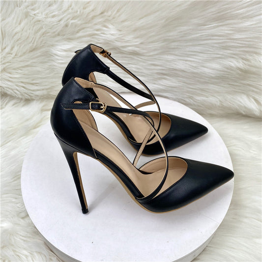 Women's Hollowed Pointed Stiletto Low-cut Cross Strap Toe Men's Shoes