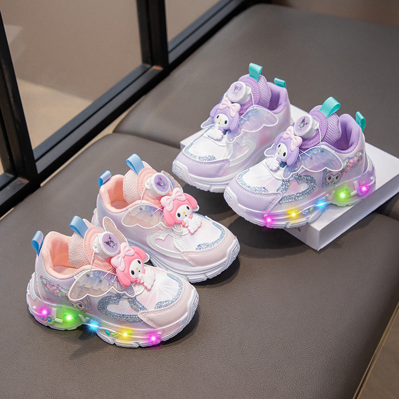 Children's Luminous Light Rotating Button Princess Waterproof Kid's Sneakers