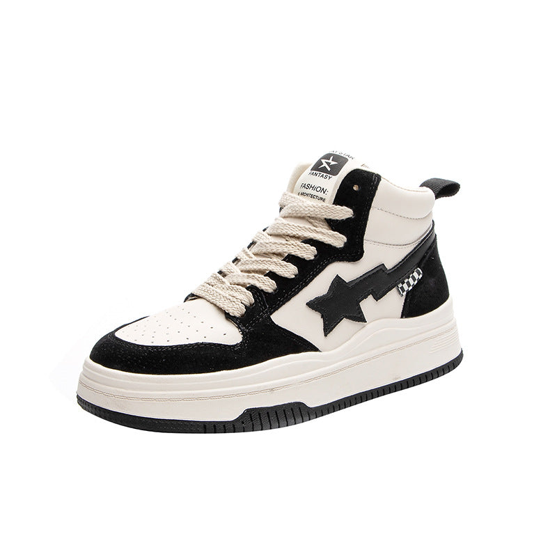 Women's High Top White Fleece-lined Flat Bottom Men's Shoes