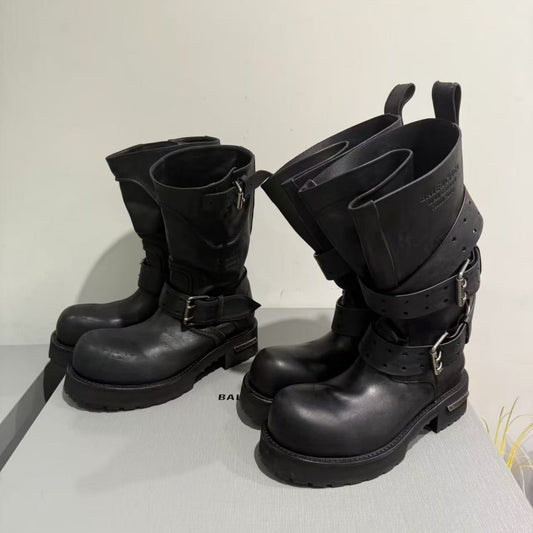 Poison Black Pull Cool Wear Thick Bottom Knight Boots
