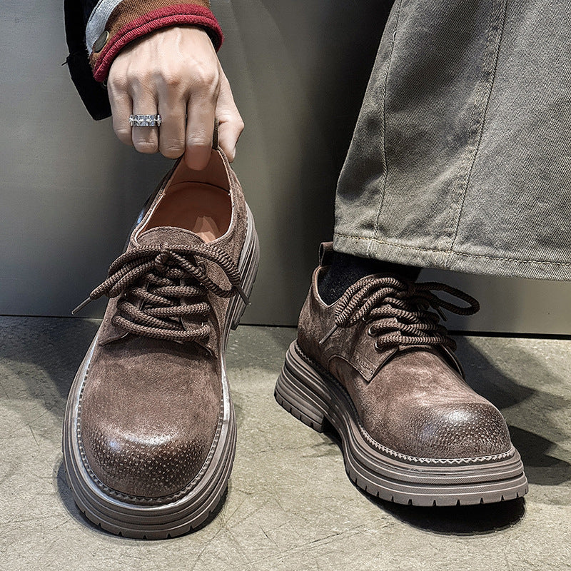 Men's Derby Retro Lace Loop Yellow Brown Men's Casual Leather Shoes