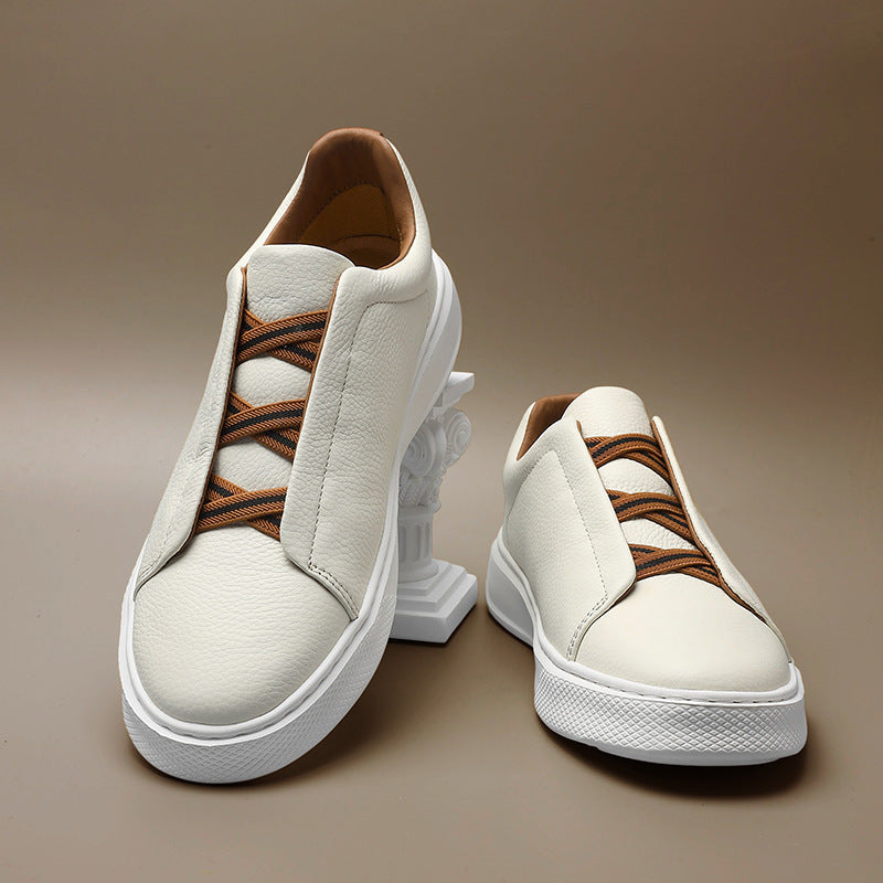 Men's Slip-on First Layer Cowhide Elastic Band Men's Board Shoes