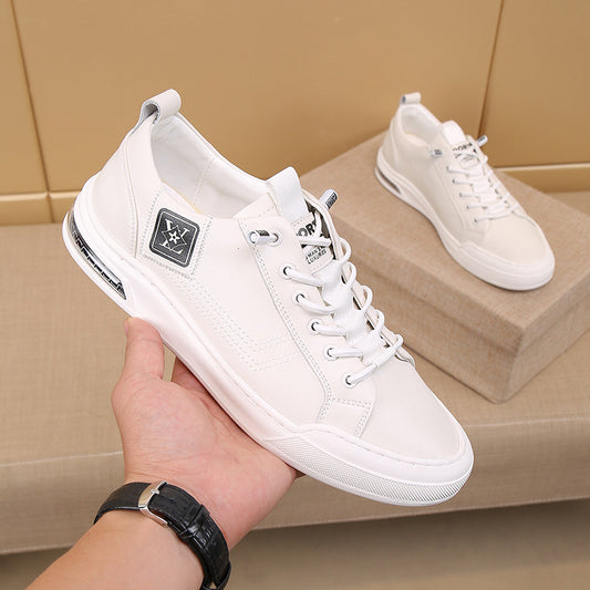 Men's Layer Cowhide Flat Fashion Trendy Black Sneakers