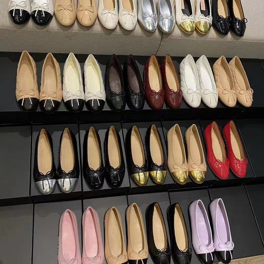 Women's Classic Style Flat Pumps Bow Ballet Color Matching Slippers