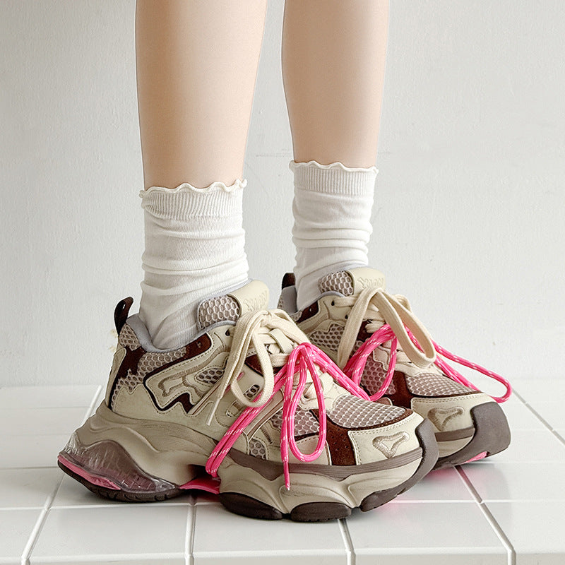 Women's Retro Clunky Thick-soled Suede Warm Binding Contrast Women's Sports Shoes