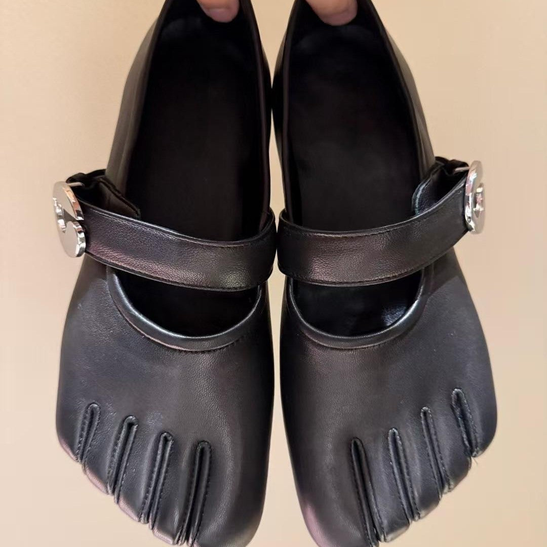 Women's Summer Square Head Shallow Mouth Flat Strap Velcro French Vintage Women's Fashion Shoes