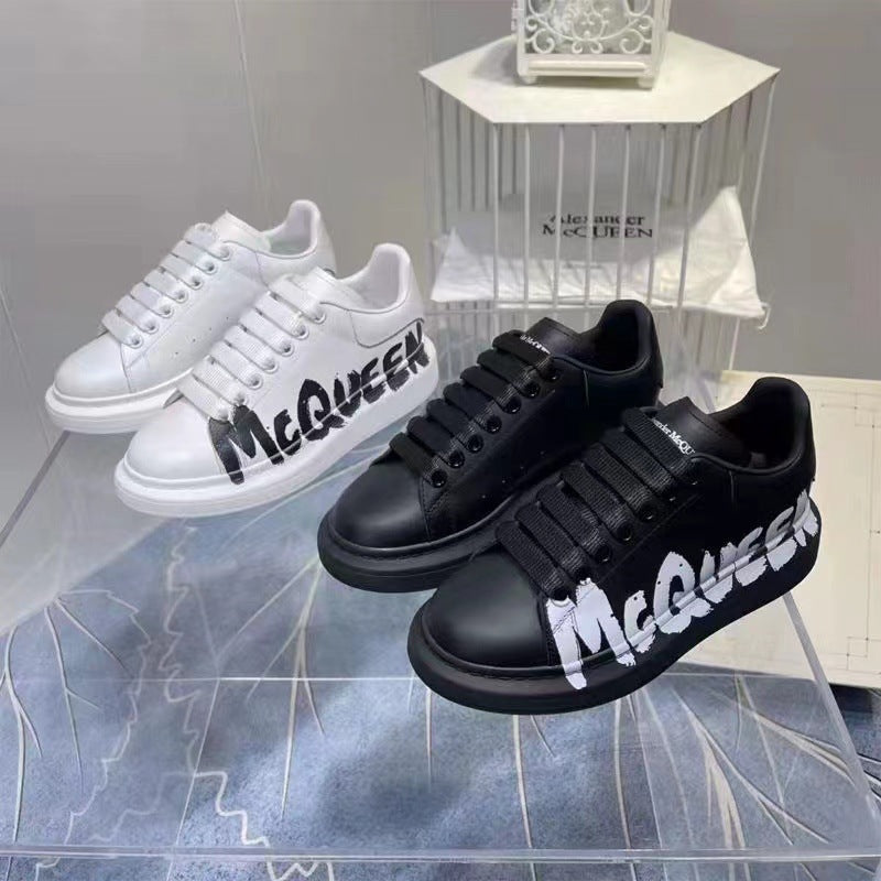 Women's & Men's Printing Mcqueen White Color Matching Cowhide Platform Women's Board Shoes