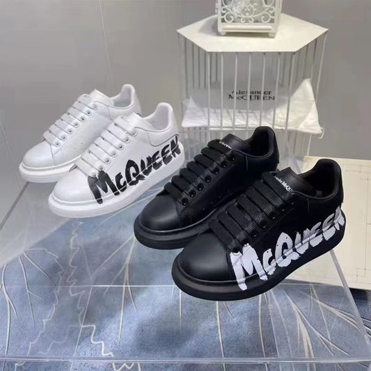 Women's & Men's Printing Mcqueen White Color Matching Cowhide Platform Women's Board Shoes