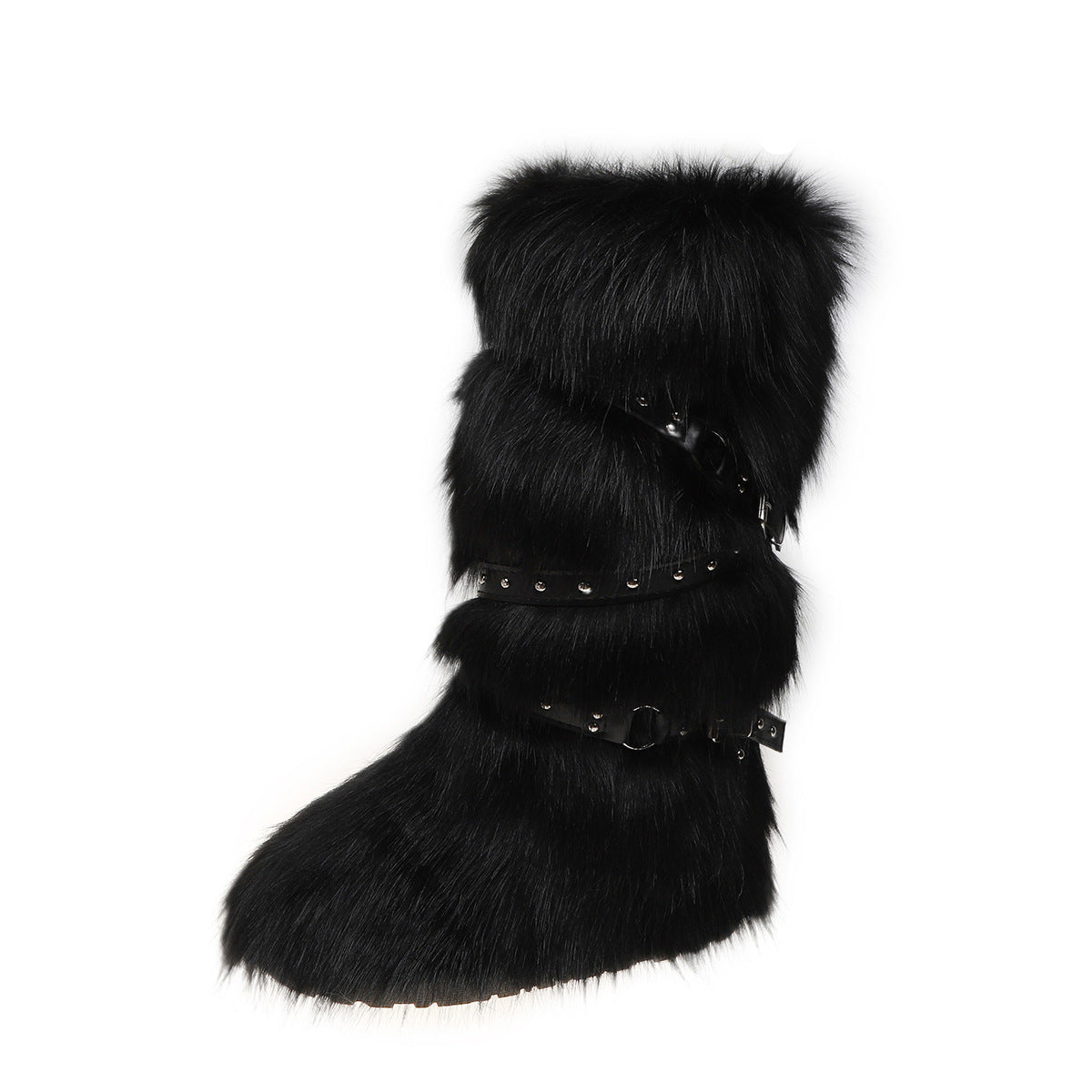 Asian Culture Belt Buckle Plush Hot Rivet Fur Large Women's Snow Boots