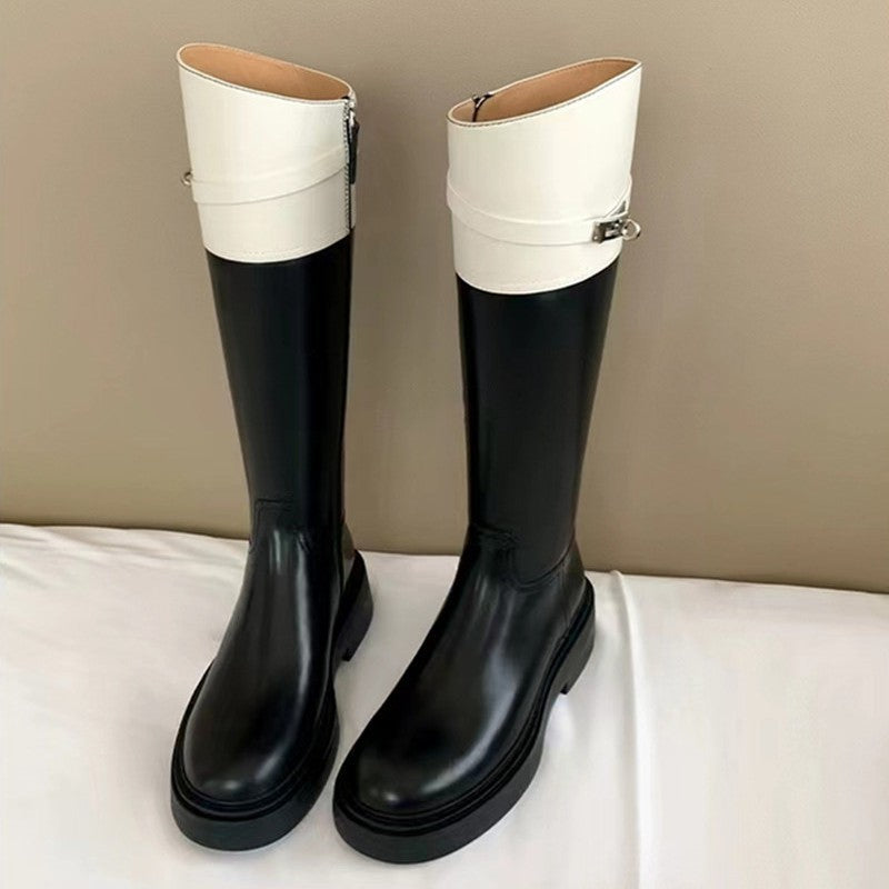 Quality Round Toe Lock Chunky Thigh High Knight Female Genuine Women's Leather Boots