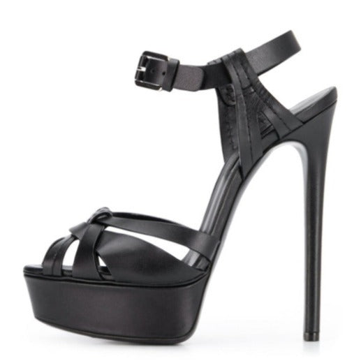 Black Large Size Round Toe Fashion Stiletto Platform Heels