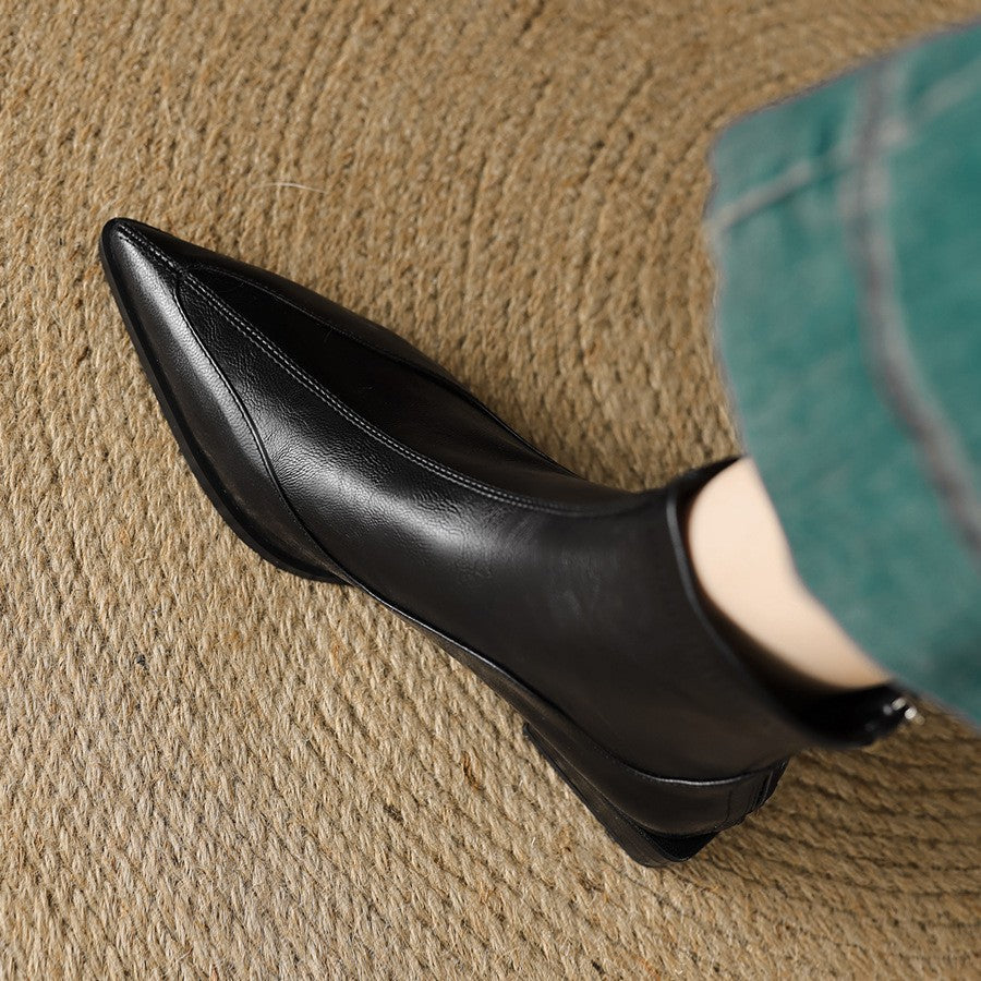 Women's Toe Stretch Thin Chunky Ankle Vintage Women's Leather Boots