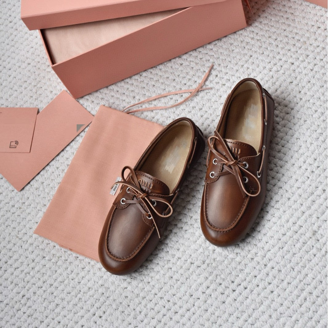 Women's Polished Boat Hand-made Old Round Toe Bowknot Women's Casual Shoes